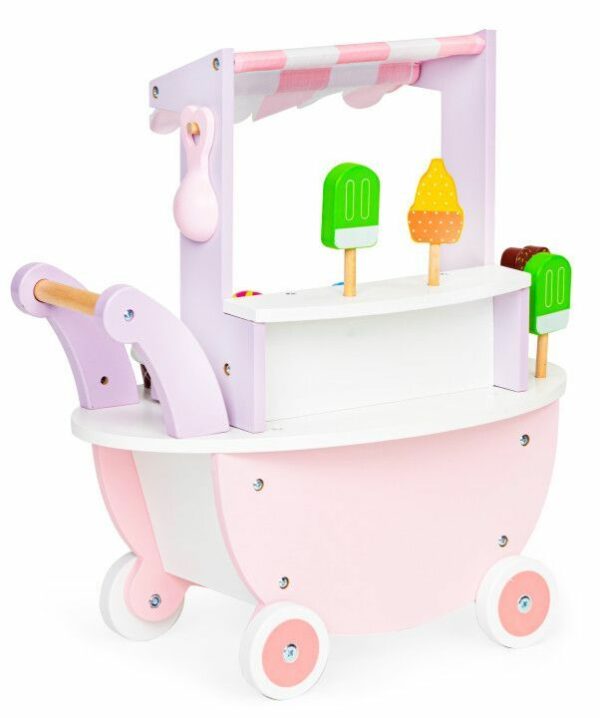 Hölzerne Eisdiele für Kinder - Wagen auf Rädern mit Zubehör