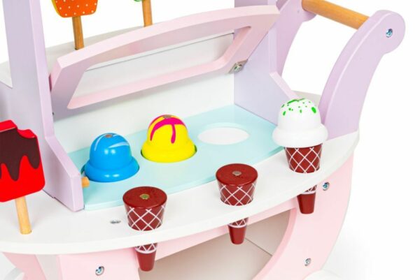 Hölzerne Eisdiele für Kinder - Wagen auf Rädern mit Zubehör