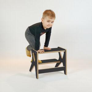Kleinkind-Tritthocker schwarz, Küchen-Tritthocker, 2-Stufen-Hocker, Badezimmer-Tritthocker, Kindermöbel, Montessori-Lernhocker