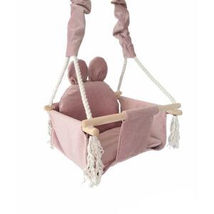 Kinderschaukel rosa mit Bärenohren, Personalisierte Kinderschaukel, Rosa Schaukel für Kinderzimmer, Schaukel aus ökologischem Material, Indoor Kinderschaukel, Handgefertigte Kinderschaukel, Buchenholz Kinderschaukel