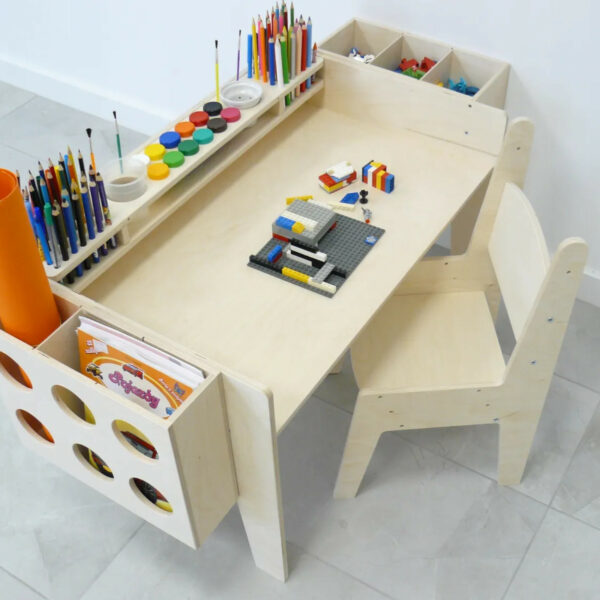 Verstellbarer Kindertisch Set, Kindermöbel Holz Natur, Kinderstuhl und Tisch Set, Kinder Basteltisch mit Boxen, Montessori Möbel Kinderzimmer, Kreativtisch Kinder mit Stuhl, Kindertisch Höhenverstellbar, Kindertisch mit Ablagefächern, Kinder Mal- und Basteltisch, Möbelset für Kleinkinder, Kindermöbel Ergonomisch Holz, Aufbewahrungsboxen Kinder, Kinder Holztisch mit Stuhl